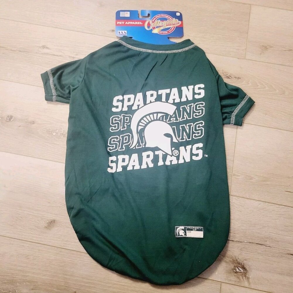 Michigan State Spartans Pet Tee Shirt College Green White Extra Large Sz XL